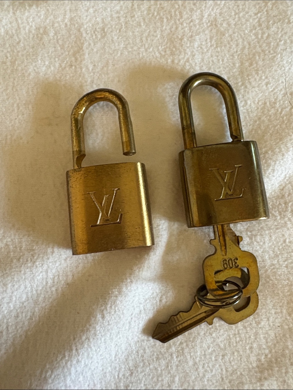 Qty2 Louis Vuitton Brass Tone Padlock and Keys - Gold/Bronze Finish